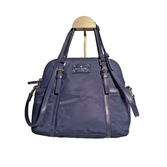 Kate Spade Dome Satchel w/ Cross Body Strap Nylon Navy Casual Nautical Good - Picture 1 of 16
